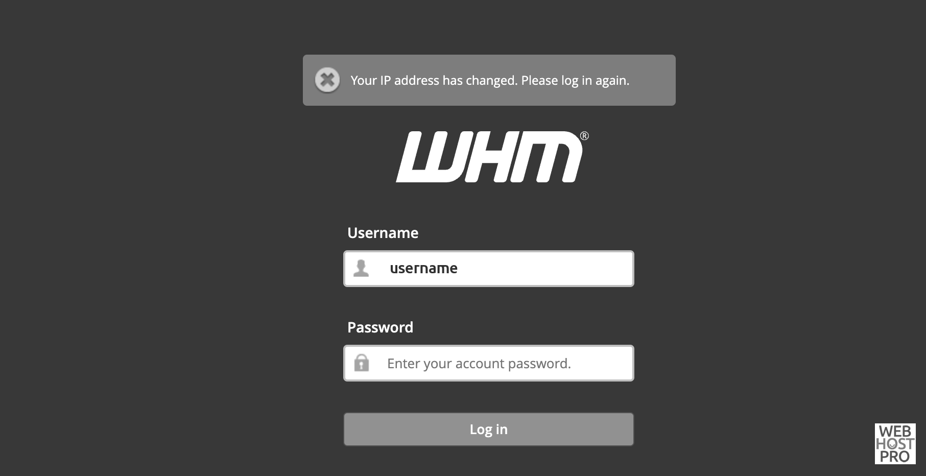 cpanel error IP changed
